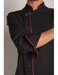 Chaqueta para chef negra con vivo rojo dyneke