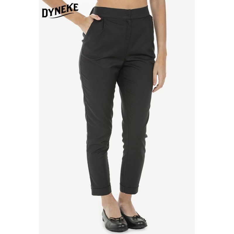 Pantalón tobillero negro para mujer con dobladillo dyneke