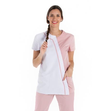 Chaqueta mujer microfibra asimetrica rosa