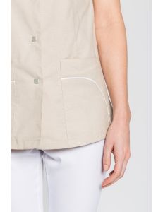 Chaqueta para sanidad, estética y comercio escote alto beige Dyneke