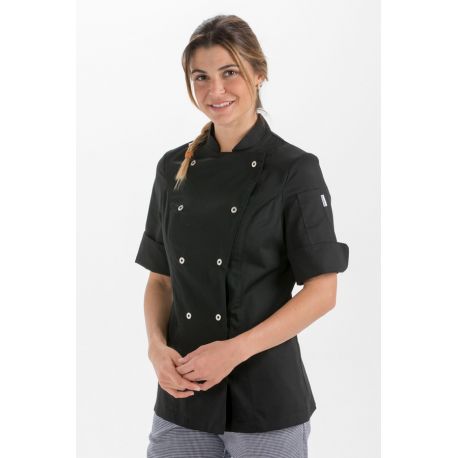 Chaqueta para cocinera manga 3/4 negra dyneke